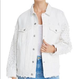 Pearl Embellished Cream Colored Jean Denim Jacket